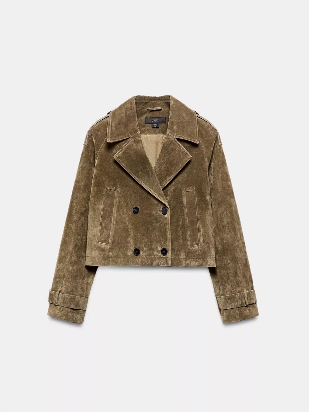 Zara 100% leather trench cropped double breasted